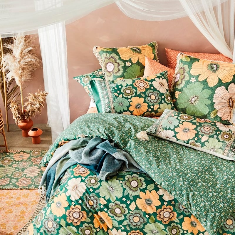 Wandering Folk Emerald Floral Quilt Cover Set + Separates