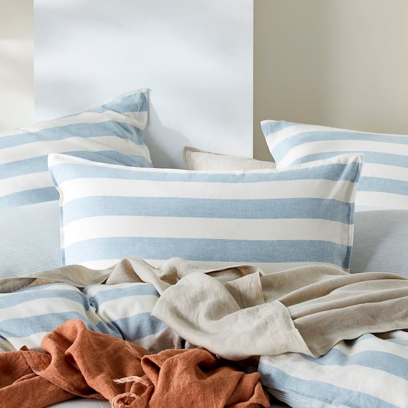 Vintage Washed Linen Sky Blue Stripe Quilt Cover Set + Separates