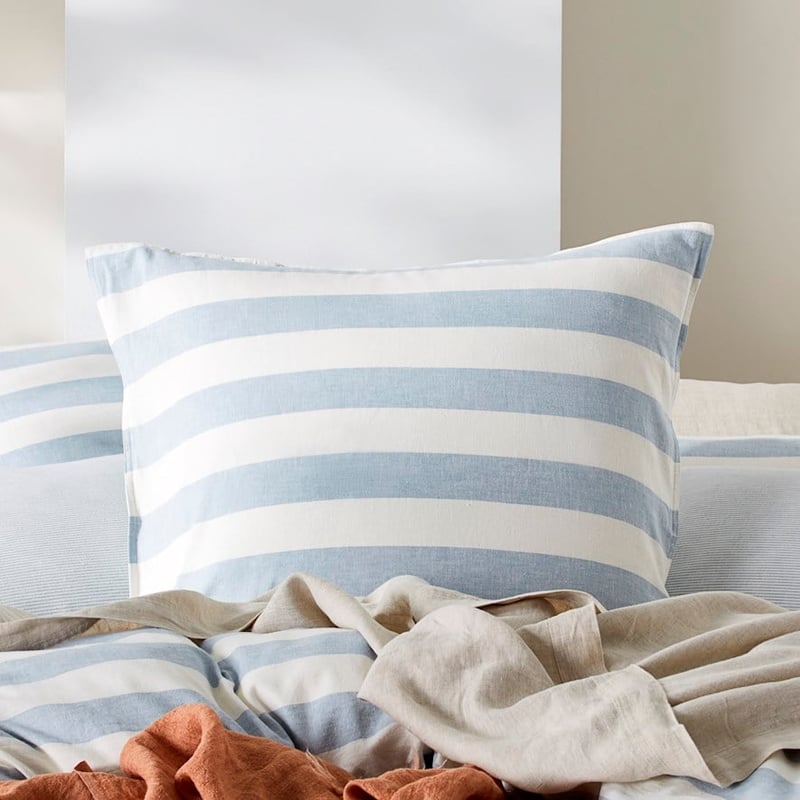 Vintage Washed Linen Sky Blue Stripe Quilt Cover Set + Separates