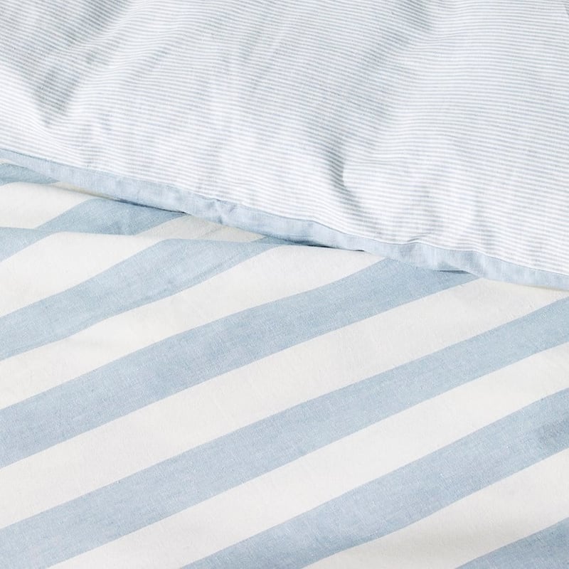 Vintage Washed Linen Sky Blue Stripe Quilt Cover Set + Separates
