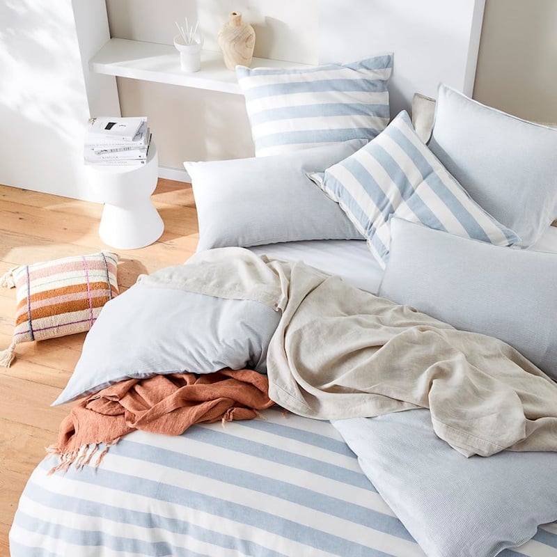 Vintage Washed Linen Sky Blue Stripe Quilt Cover Set + Separates