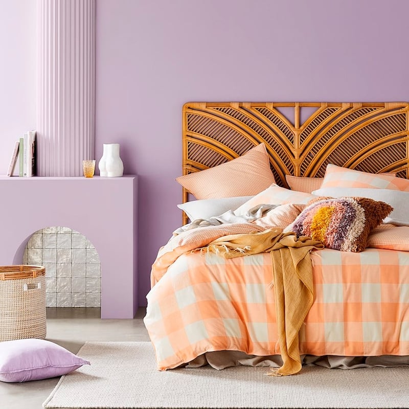 Vintage Washed Linen Peach Check Quilt Cover Set + Separates