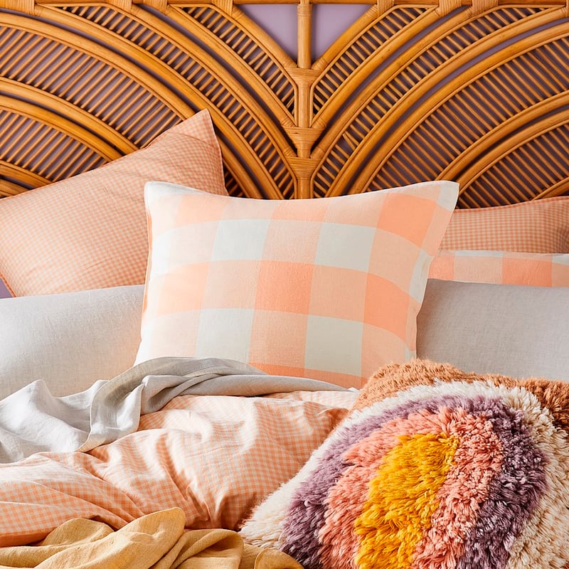 Vintage Washed Linen Peach Check Quilt Cover Set + Separates