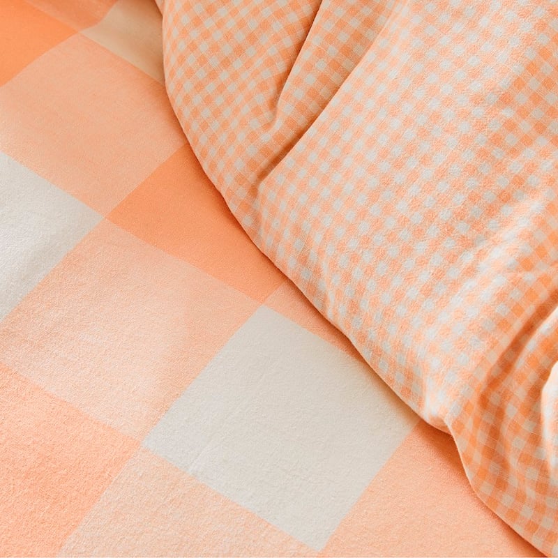 Vintage Washed Linen Peach Check Quilt Cover Set + Separates
