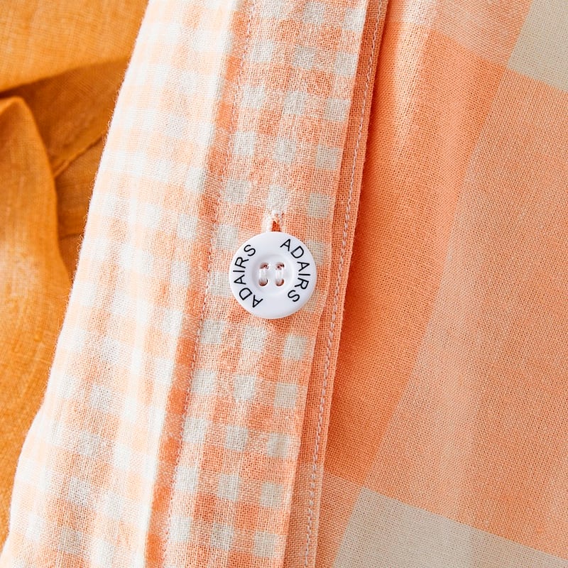 Vintage Washed Linen Peach Check Quilt Cover Set + Separates