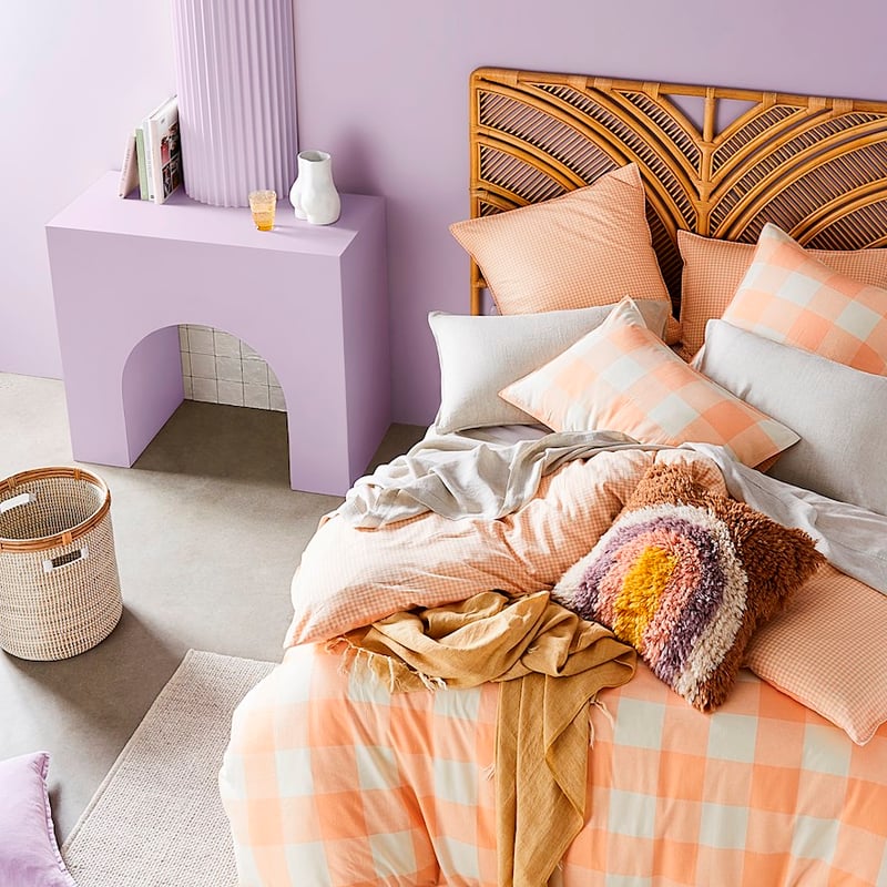 Vintage Washed Linen Peach Check Quilt Cover Set + Separates