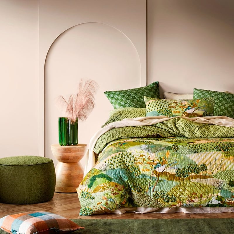 Green Harmony Quilted Quilt Cover Set + Separates