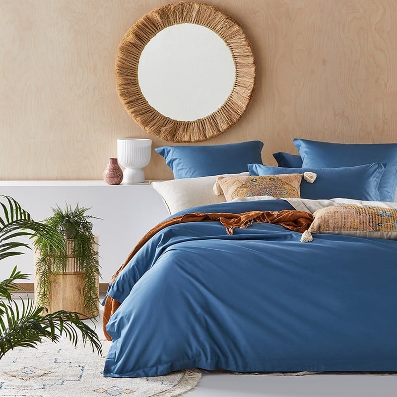 600TC Bamboo Cotton Steel Blue Quilt Cover Separates