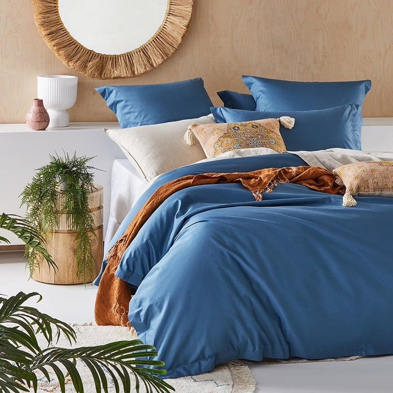600TC Bamboo Cotton Steel Blue Quilt Cover Separates