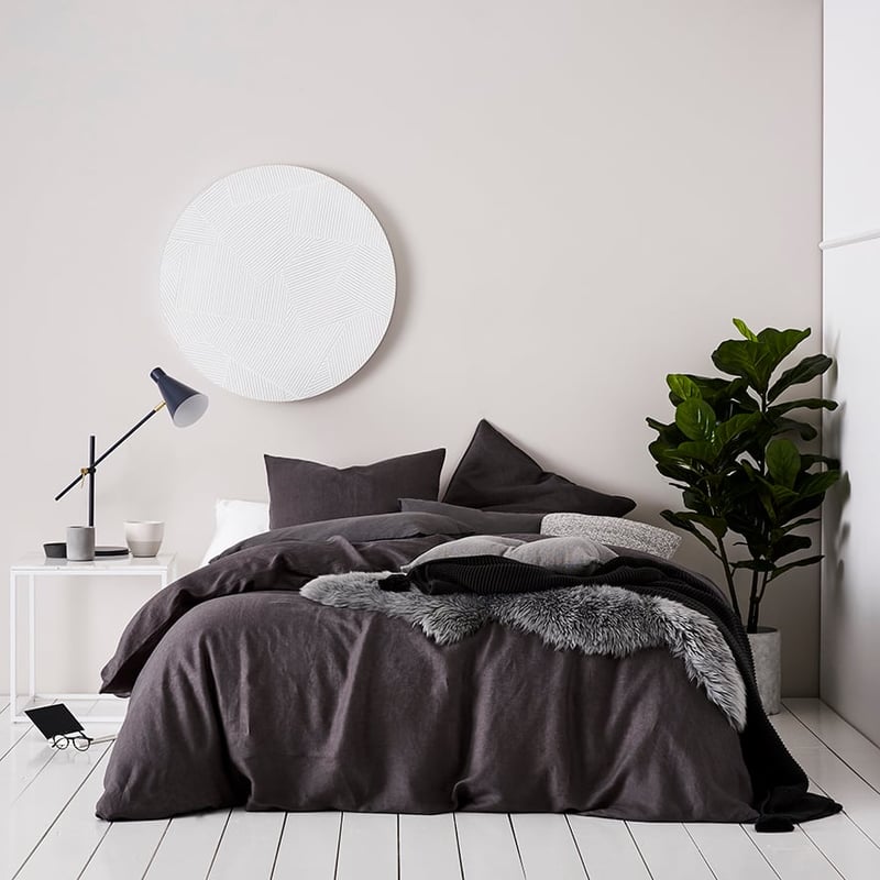 Vintage Washed Linen Coal Quilt Cover Separates