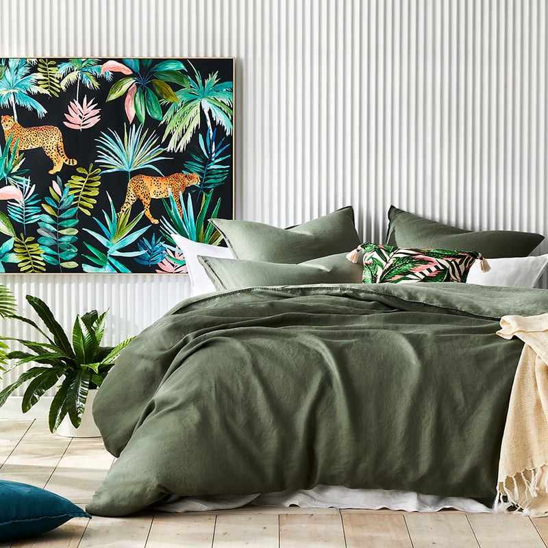 Vintage Washed Linen Khaki Quilt Cover Separates