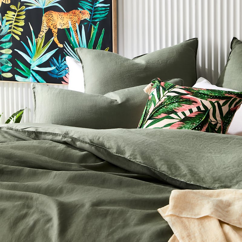 Vintage Washed Linen Khaki Quilt Cover Separates