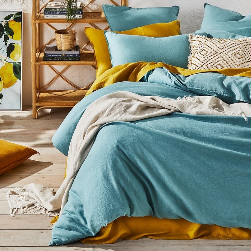 Vintage Washed Linen Marine Quilt Cover Separates