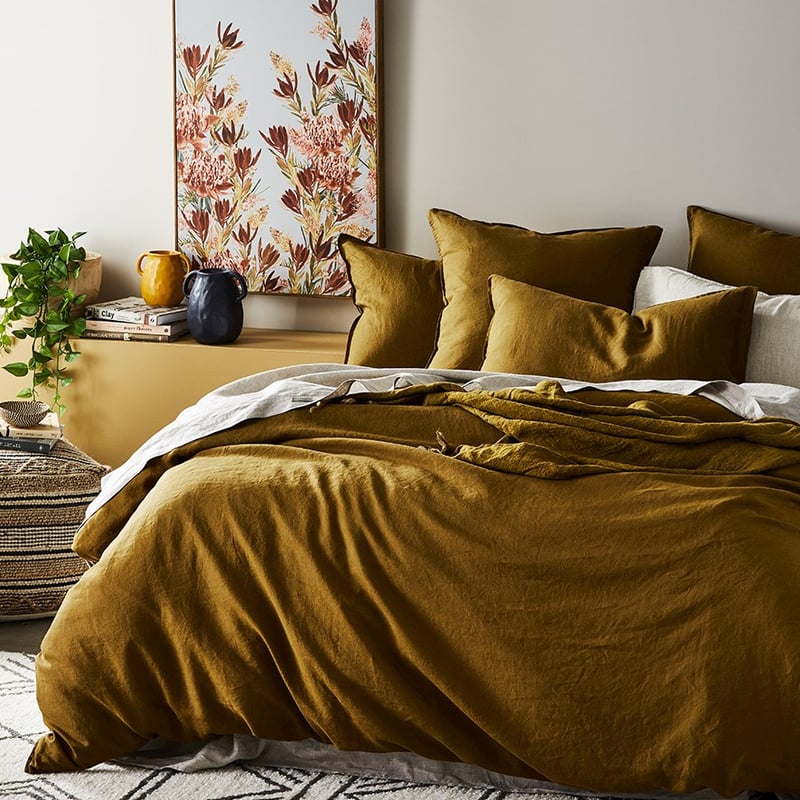 Vintage Washed Linen Olive Oil Quilt Cover Separates
