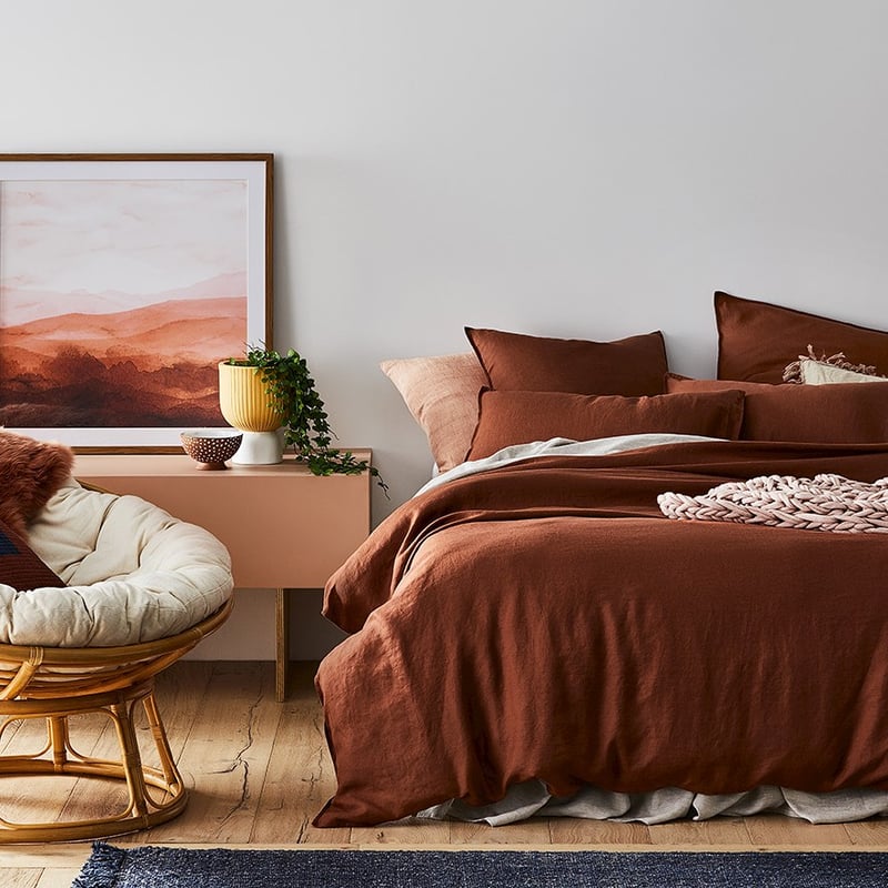 Vintage Washed Linen Paprika Quilt Cover Separates