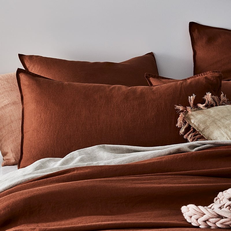 Vintage Washed Linen Paprika Quilt Cover Separates