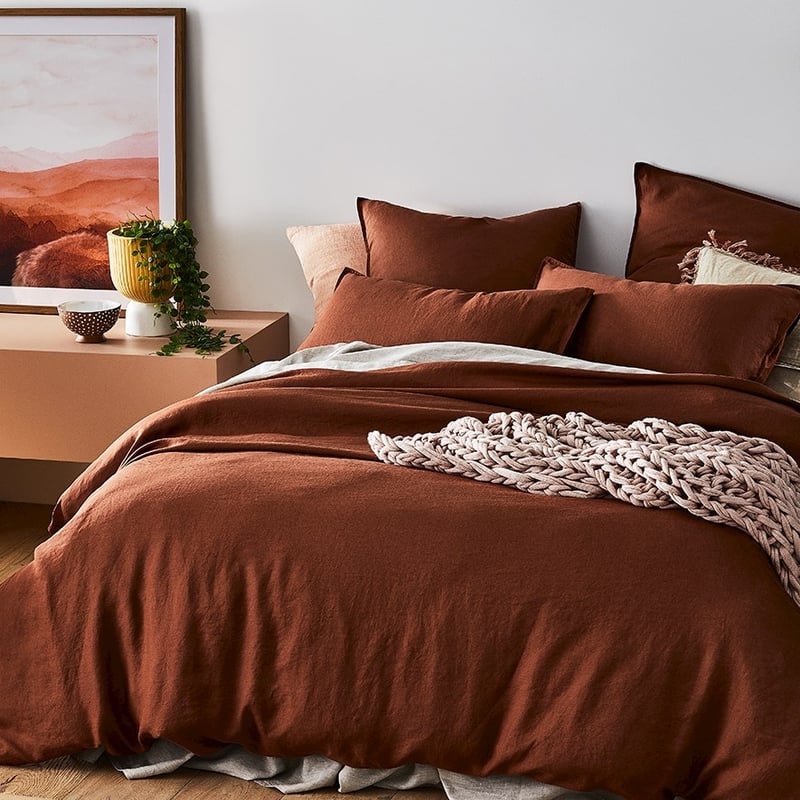 Vintage Washed Linen Paprika Quilt Cover Separates