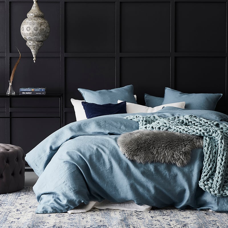 Vintage Washed Linen Storm Blue Quilt Cover