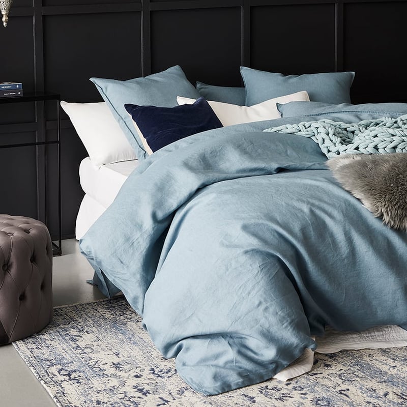 Vintage Washed Linen Storm Blue Quilt Cover