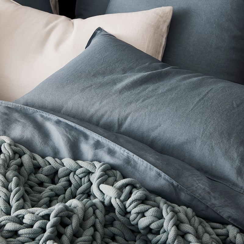Vintage Washed Linen Storm Blue Quilt Cover