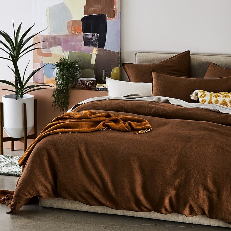 Vintage Washed Linen Tobacco Quilt Cover Separates