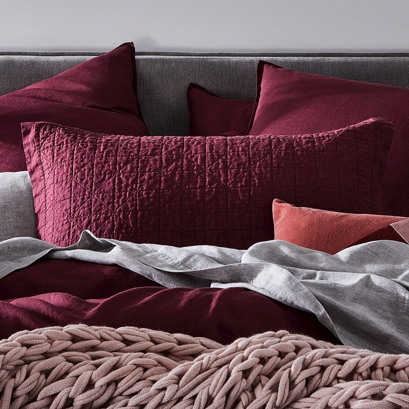 Vintage Washed Linen Bordeaux Quilted Coverlet Separates
