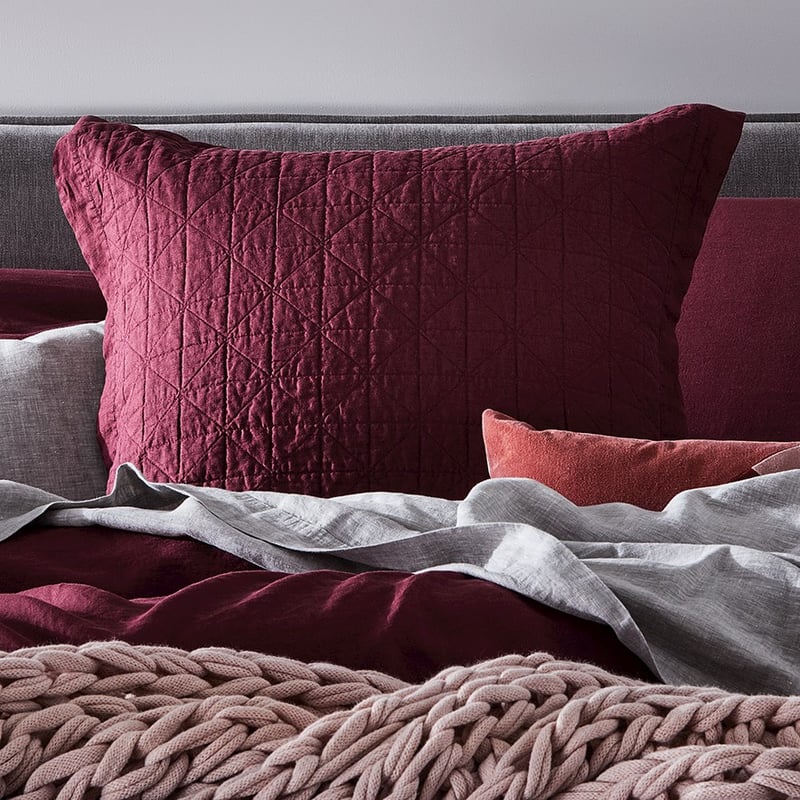 Vintage Washed Linen Bordeaux Quilted Coverlet Separates