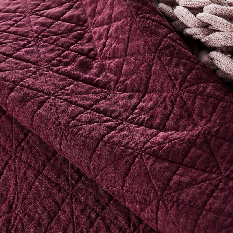 Vintage Washed Linen Bordeaux Quilted Coverlet Separates