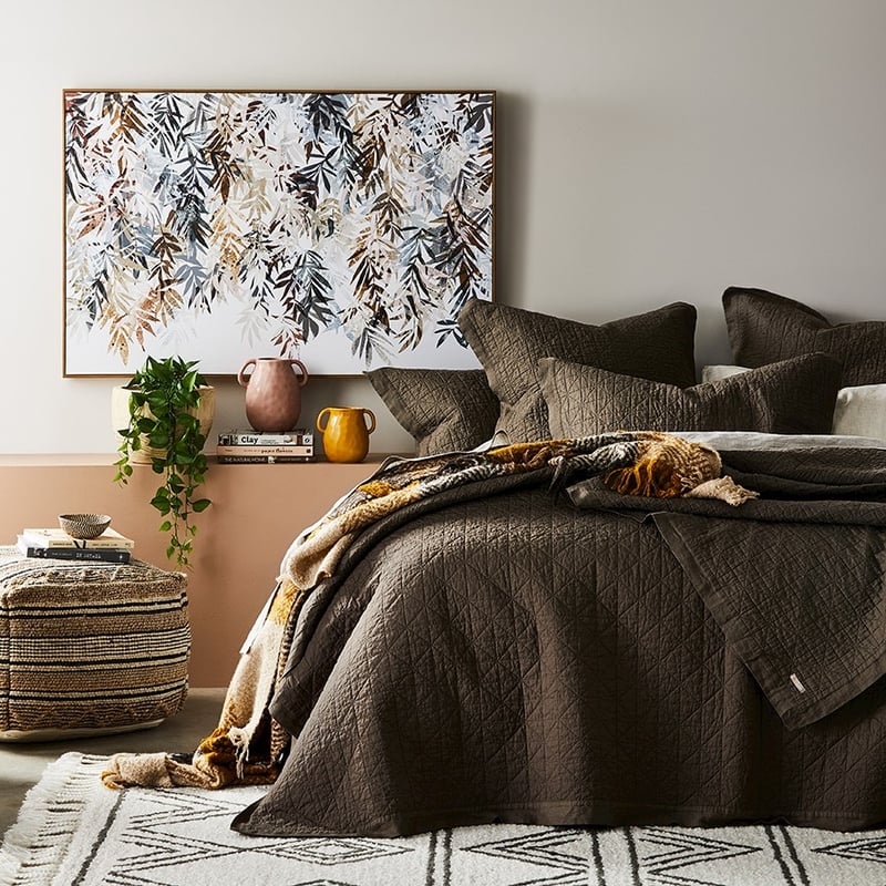 Vintage Washed Linen Cocoa Quilted Coverlet Separates
