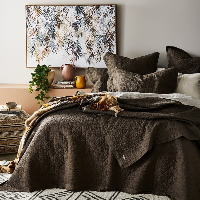Vintage Washed Linen Cocoa Quilted Coverlet Separates
