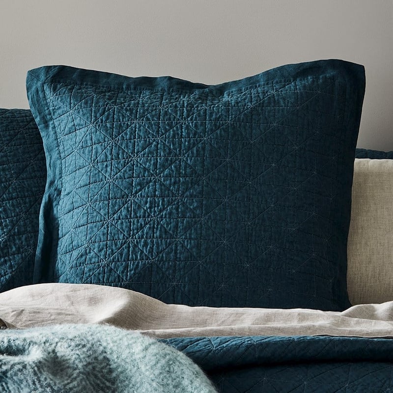 Vintage Washed Linen Deep Teal Quilted Coverlet Separates