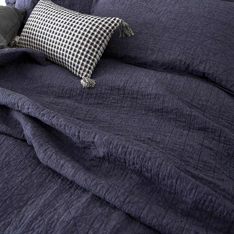 Vintage Washed Linen Denim Coverlet