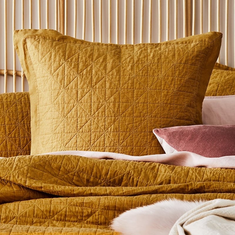 Vintage Washed Linen Dijon Quilted Coverlet Separates