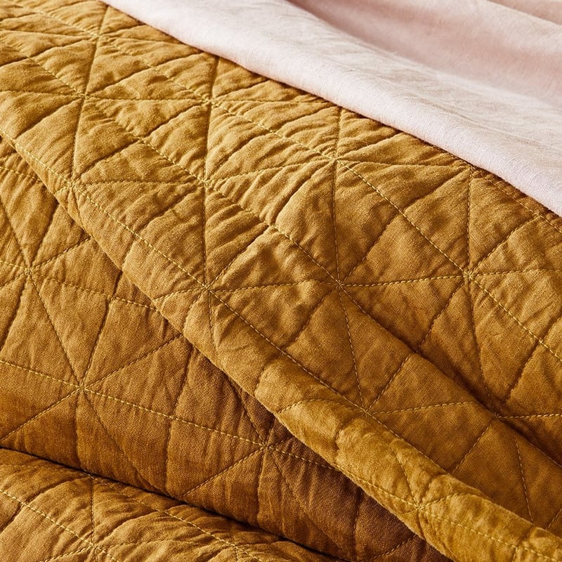 Vintage Washed Linen Dijon Quilted Coverlet Separates