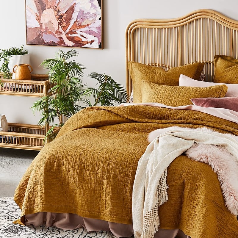 Vintage Washed Linen Dijon Quilted Coverlet Separates