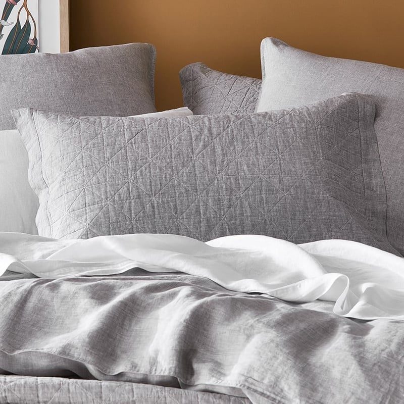 Vintage Washed Linen Grey Marle Quilted Coverlet Separates