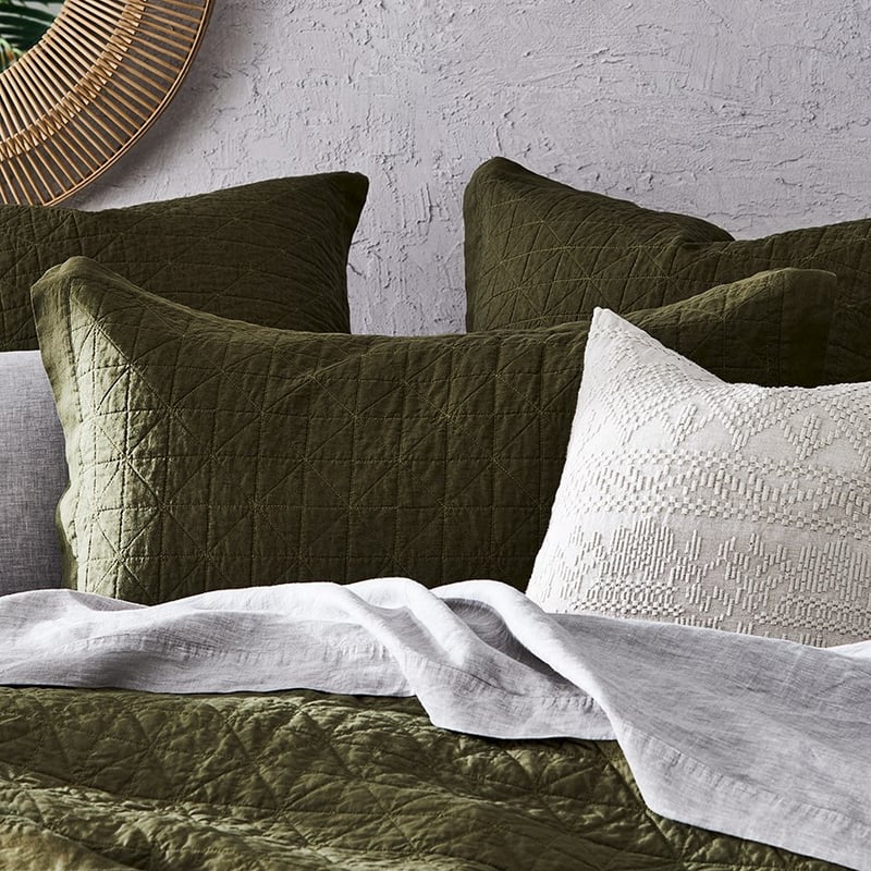 Vintage Washed Linen Moss Quilted Coverlet Separates