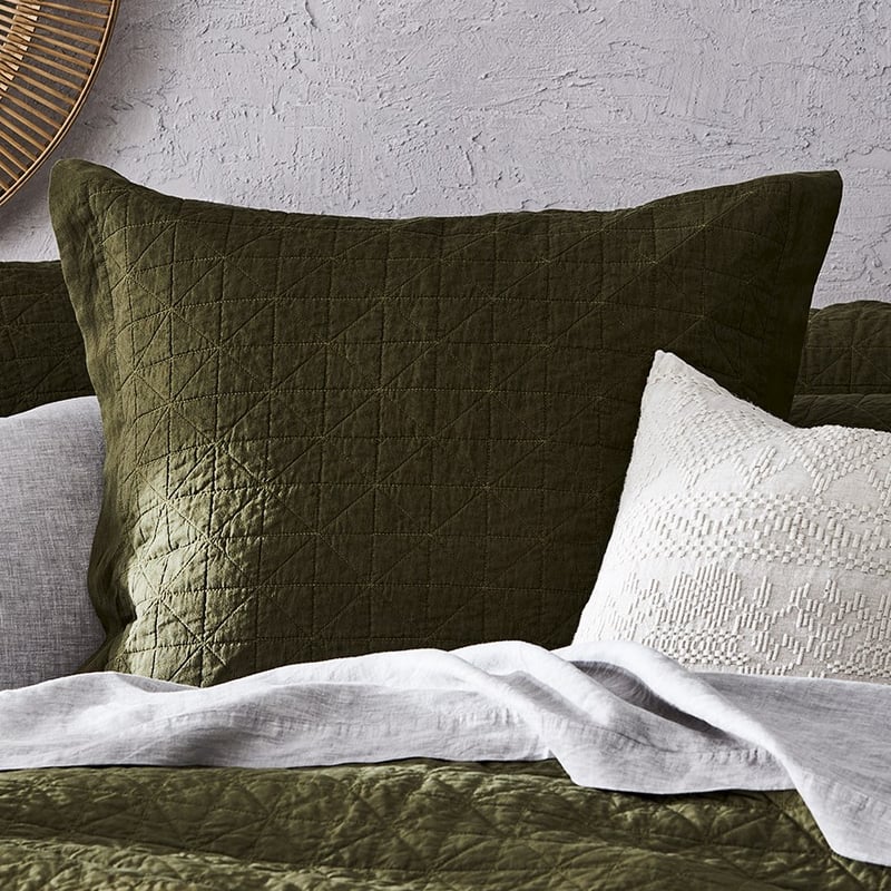 Vintage Washed Linen Moss Quilted Coverlet Separates