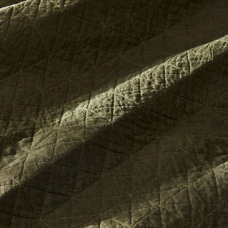 Vintage Washed Linen Moss Quilted Coverlet Separates