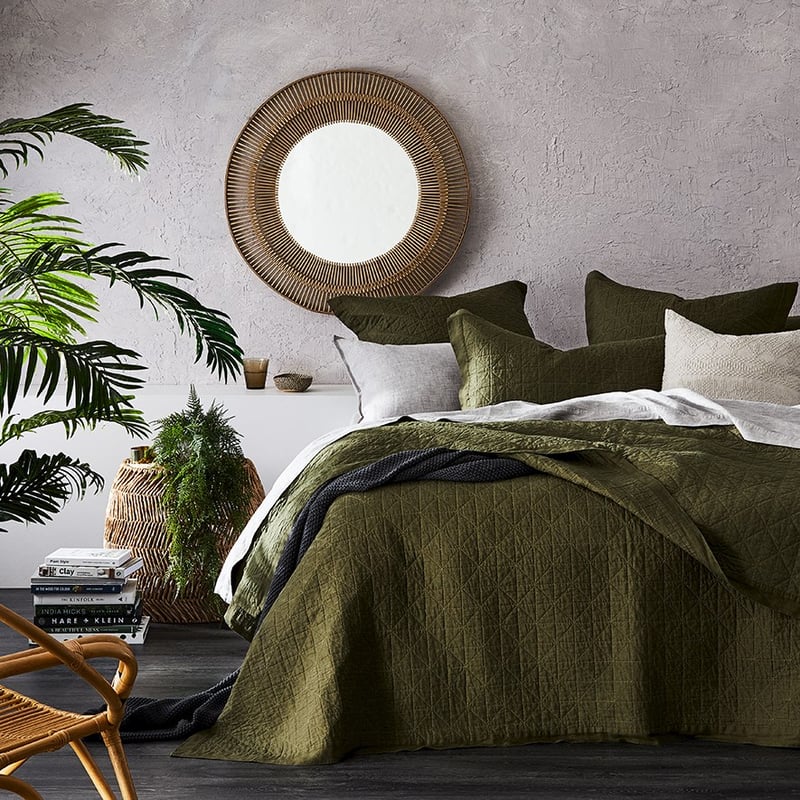 Vintage Washed Linen Moss Quilted Coverlet Separates