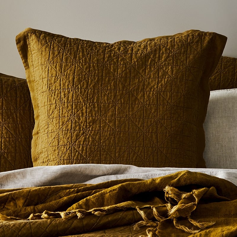 Vintage Washed Linen Olive Oil Quilted Coverlet Separates