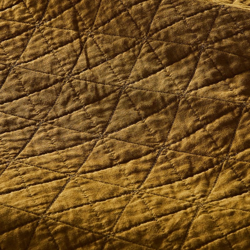 Vintage Washed Linen Olive Oil Quilted Coverlet Separates