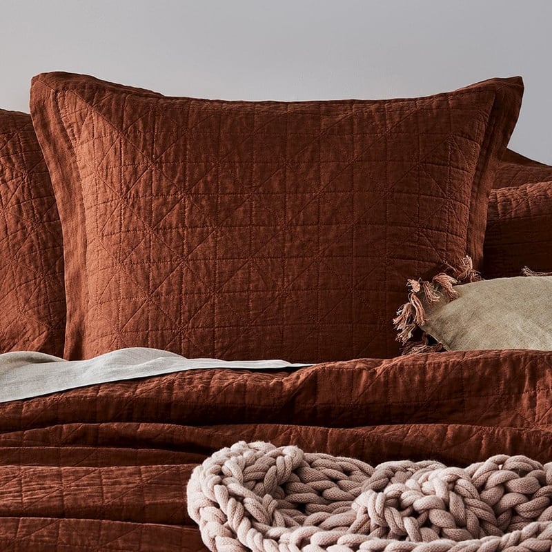 Vintage Washed Linen Paprika Quilted Coverlet Separates