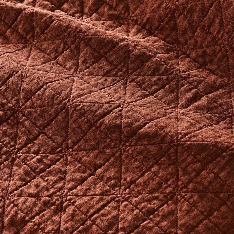 Vintage Washed Linen Paprika Quilted Coverlet Separates