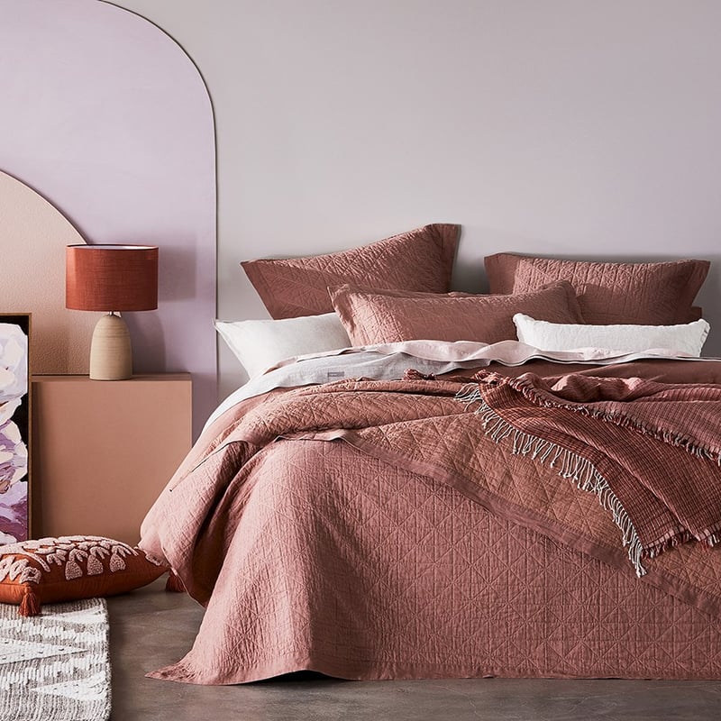 Vintage Washed Linen Rose Quilted Coverlet Separates