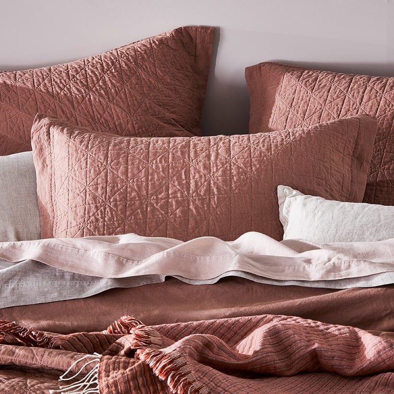 Vintage Washed Linen Rose Quilted Coverlet Separates