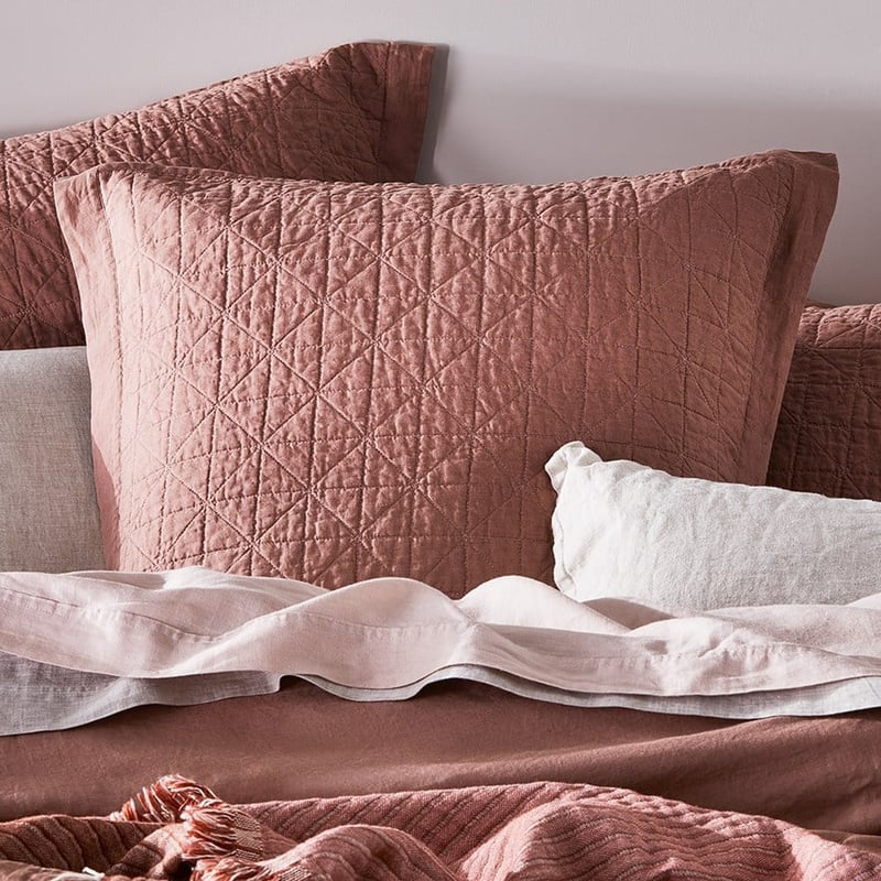 Vintage Washed Linen Rose Quilted Coverlet Separates