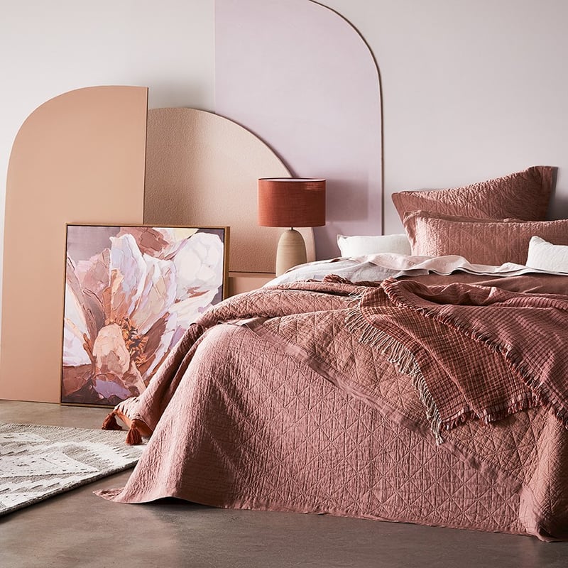 Vintage Washed Linen Rose Quilted Coverlet Separates