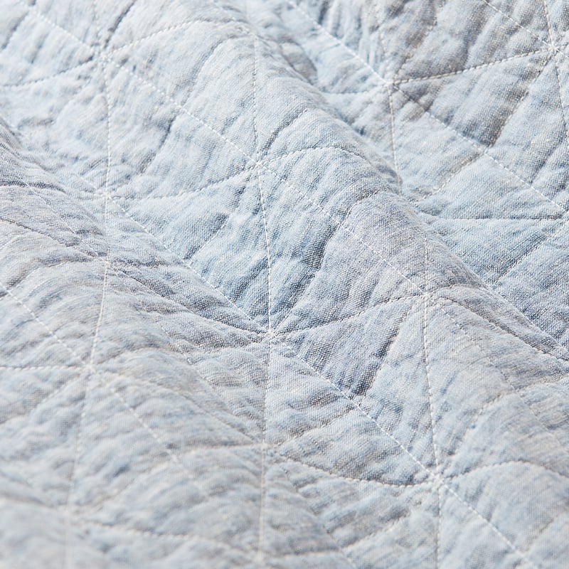 Vintage Washed Linen Sky Blue Quilted Coverlet Separates