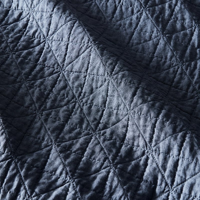 Vintage Washed Linen Steel Blue Quilted Coverlet Separates